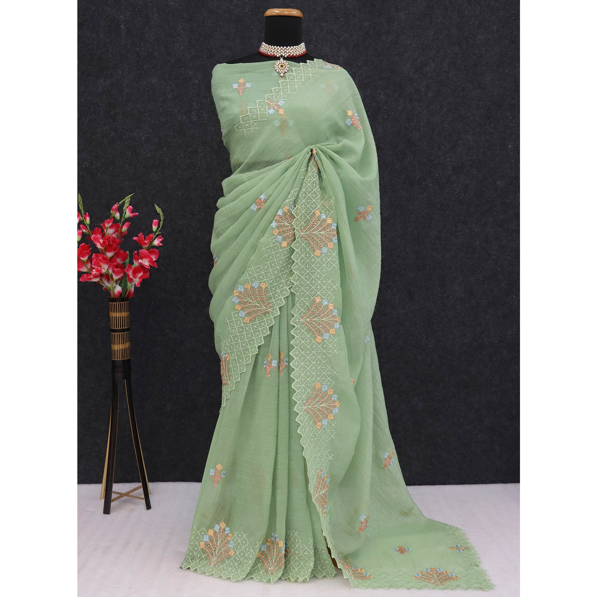 green-floral-sequins-embroidered-art-silk-crush-saree