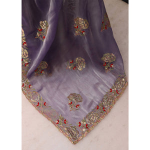 Lavender Sequins Work Embroidered Chiffon Saree