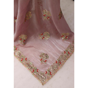 Light Pink Sequins Work Embroidered Chiffon Saree