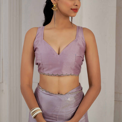 Lavender Floral Printed Stone Work Satin Saree