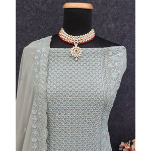 Dusty Pista Green Sequins Embroidered Georgette Dress Material