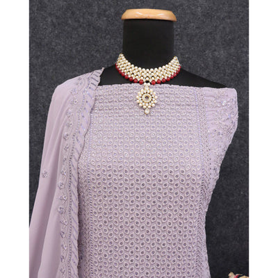 Dusty Purple Sequins Embroidered Georgette Dress Material