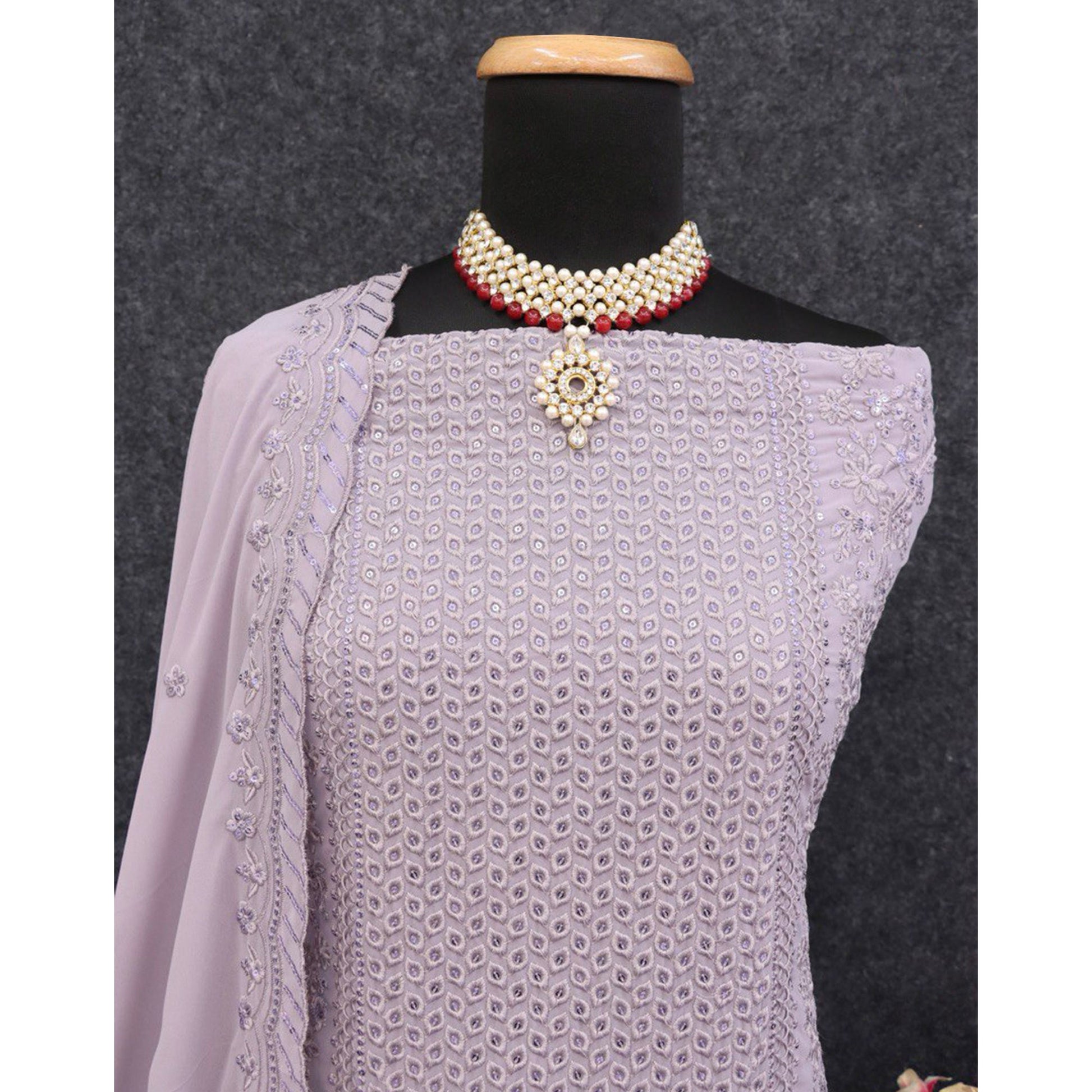 Dusty Purple Sequins Embroidered Georgette Dress Material