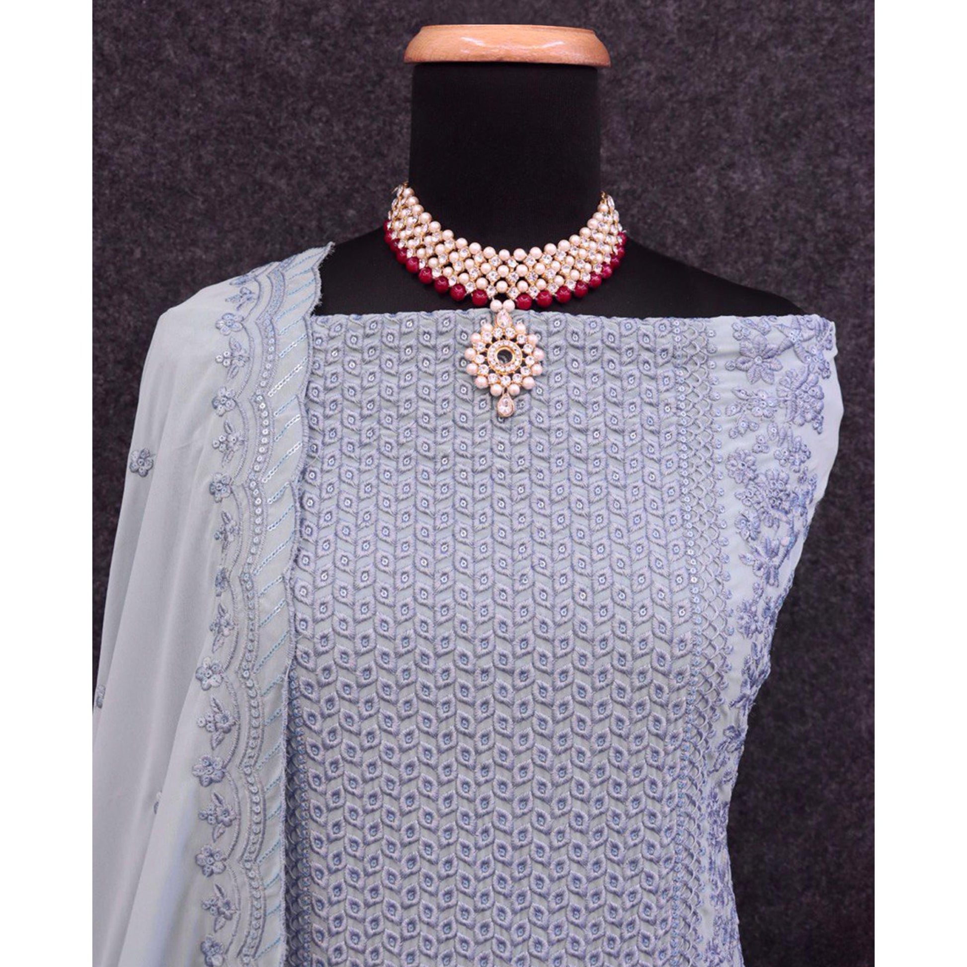 Dusty Lavender Sequins Embroidered Georgette Dress Material
