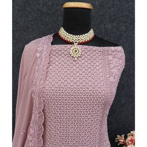 Misty Rose Pink Sequins Embroidered Georgette Dress Material