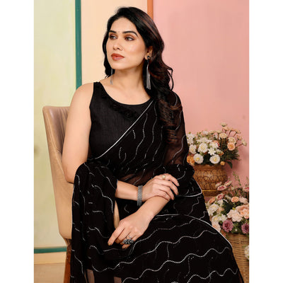Black Swarovski Work Embroidered Georgette Saree