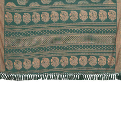 Bottle Green Floral Printed Satin Silk Saree