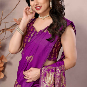 Magenta Floral Woven Banarasi Silk Saree