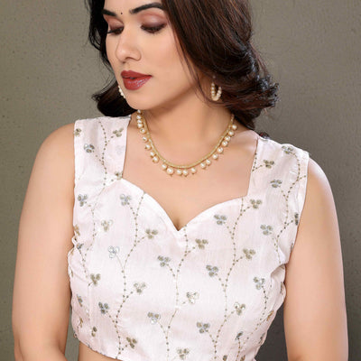 Grey Zari Woven Satin Saree With Pompom Border