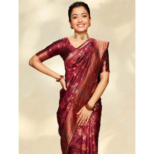 Maroon Floral Woven Art Silk Saree