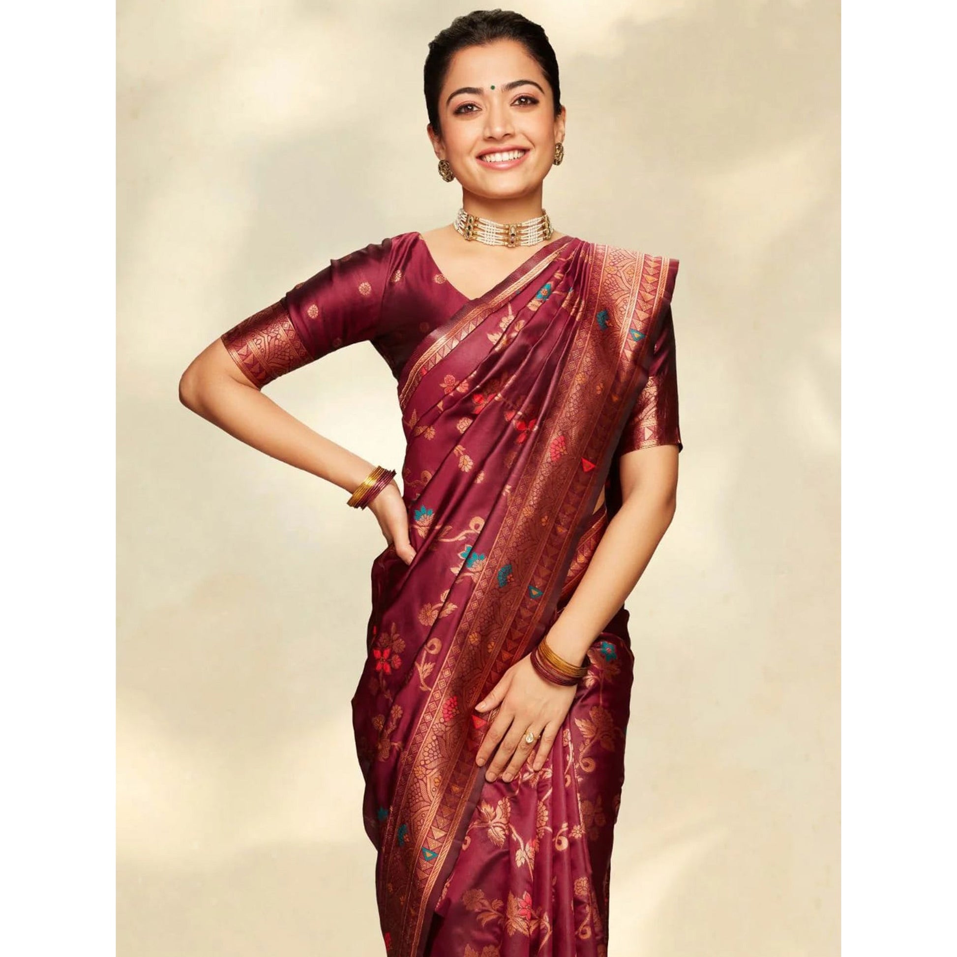 Maroon Floral Woven Art Silk Saree