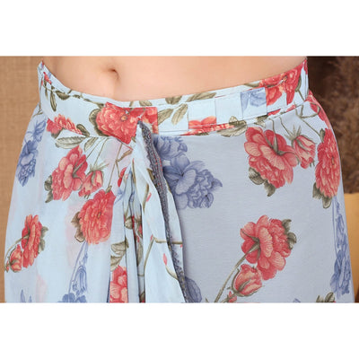 Light Blue Floral Printed Ready To Wear Georgette Saree