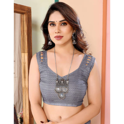 Mauve & Grey Floral Printed Kota Doria Saree