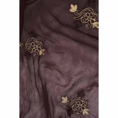 Coffee Brown Foil Printed Cotton Blend Dress Material