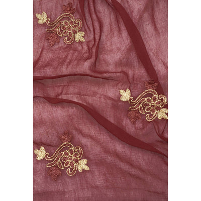 Maroon Foil Printed Cotton Blend Dress Material