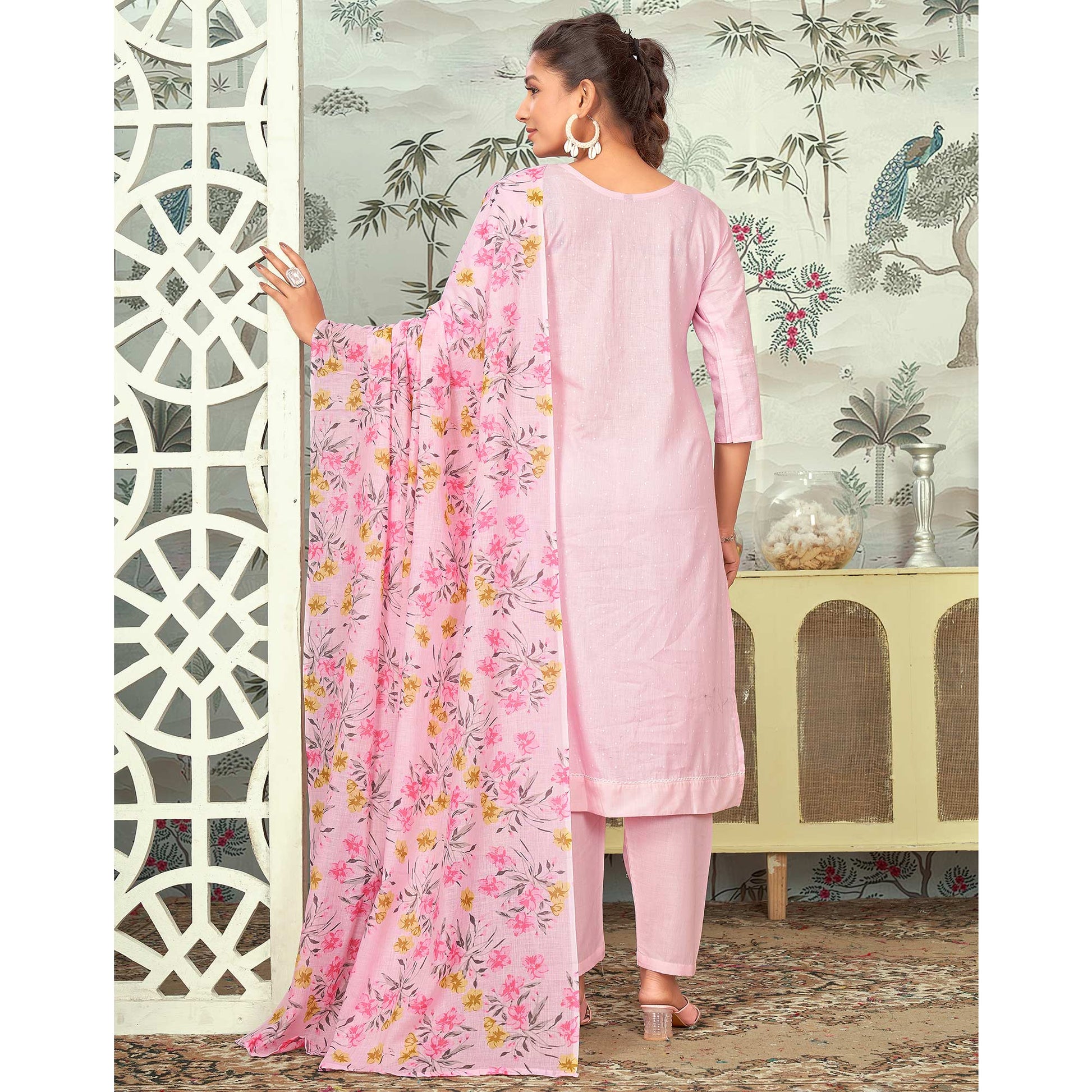 Light Pink Embroidered Pure Cotton Salwar Suit