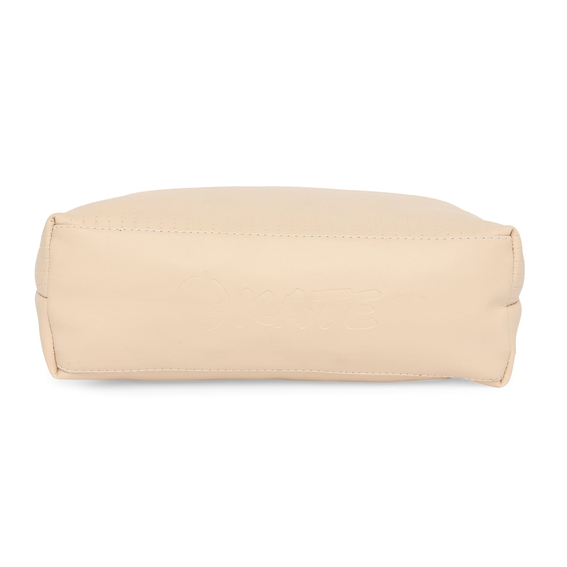 Cream Women Vegan Leather Handbag With Belt