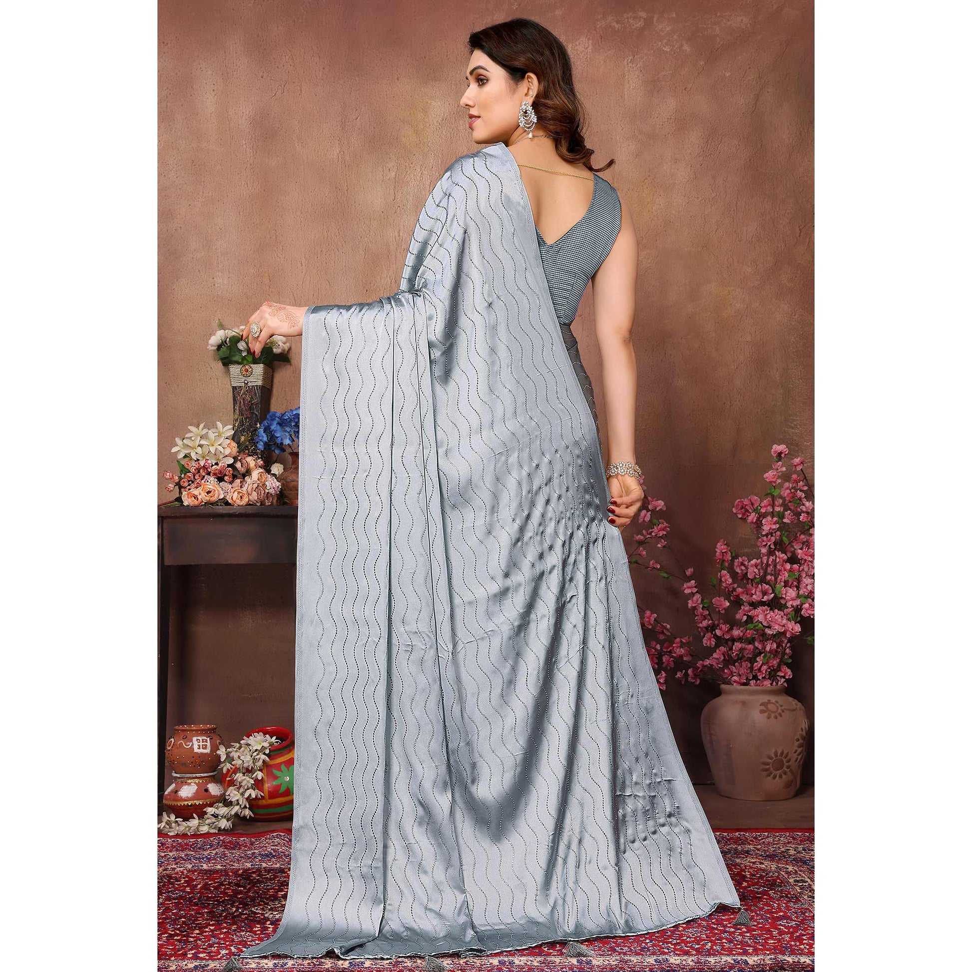 grey-mukaish-work-satin-saree-with-tassels