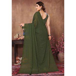 Mehendi Green Mukaish Work Silk Saree With Tassels