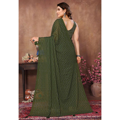 Mehendi Green Mukaish Work Silk Saree With Tassels
