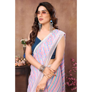 Lavender Printed Striped Printed Ready To Wear Georgette Saree