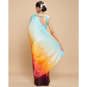 Multicolor Digital Printed Chinon Silk Saree