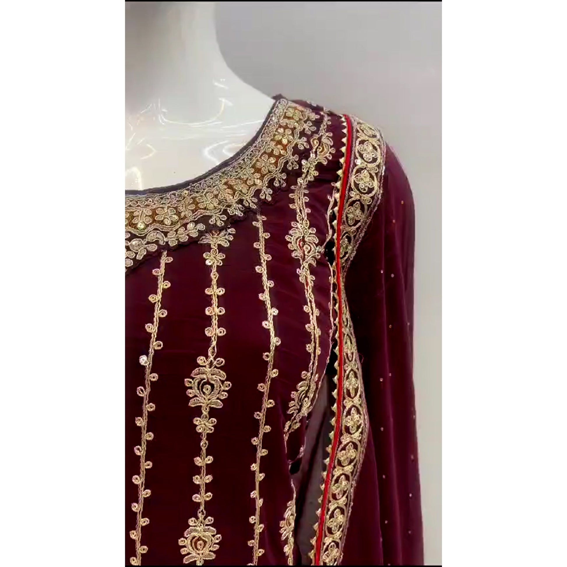 Maroon Sequins Embroidered Georgette Semi Stitched Sharara Suit