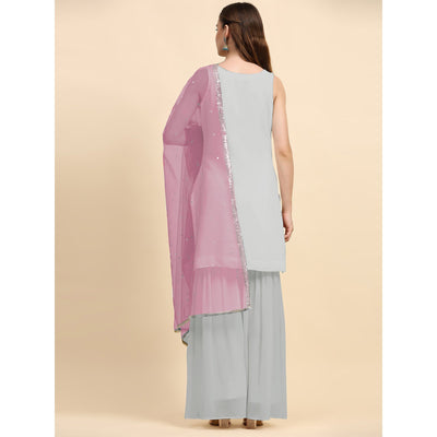 Grey Sequins Embroidered Georgette Semi Stitched Suit