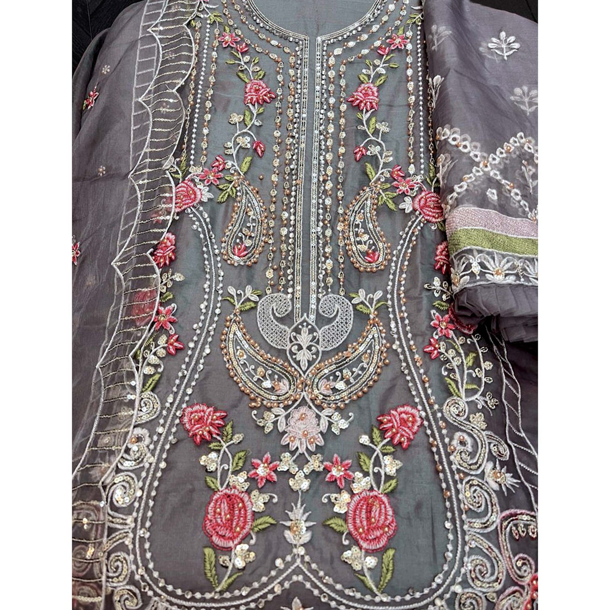 grey-floral-embroidered-organza-semi-stitched-pakistani-suit
