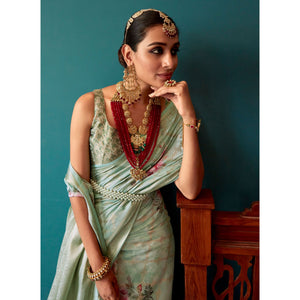 green-floral-digital-printed-muslin-saree