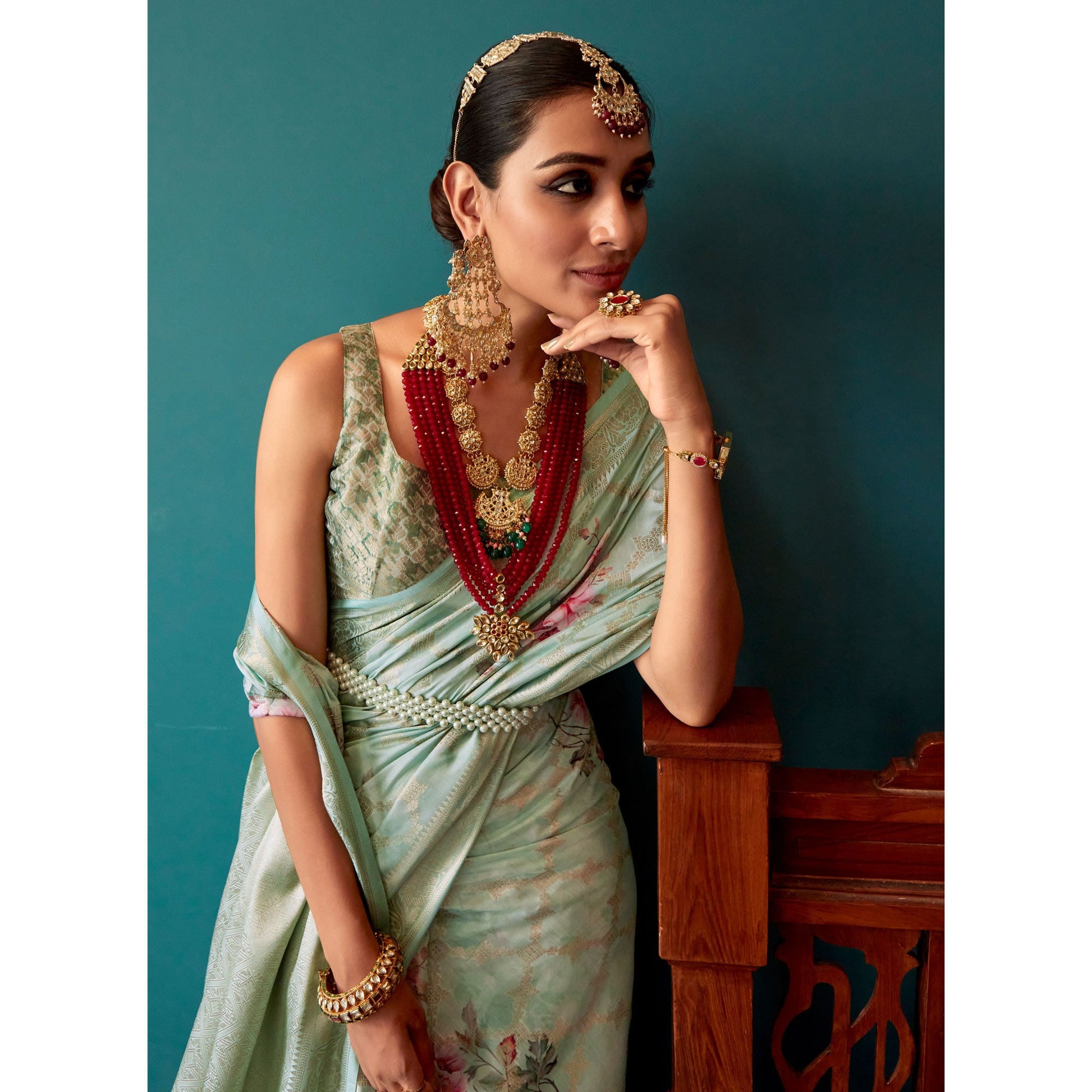 green-floral-digital-printed-muslin-saree