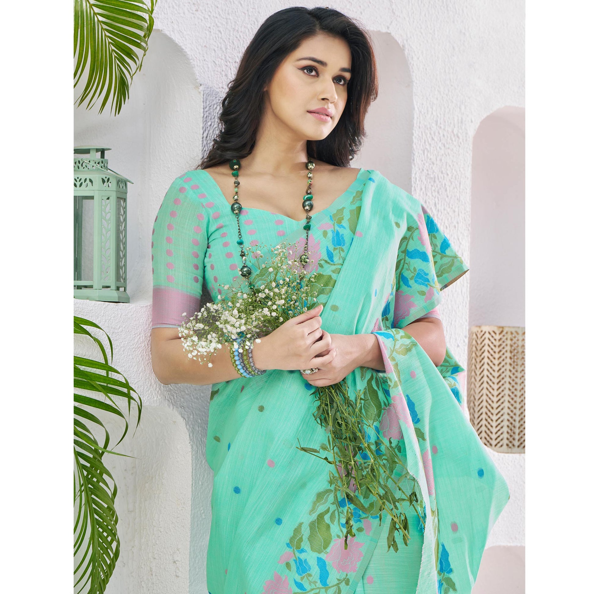 green-floral-woven-cotton-silk-saree-8