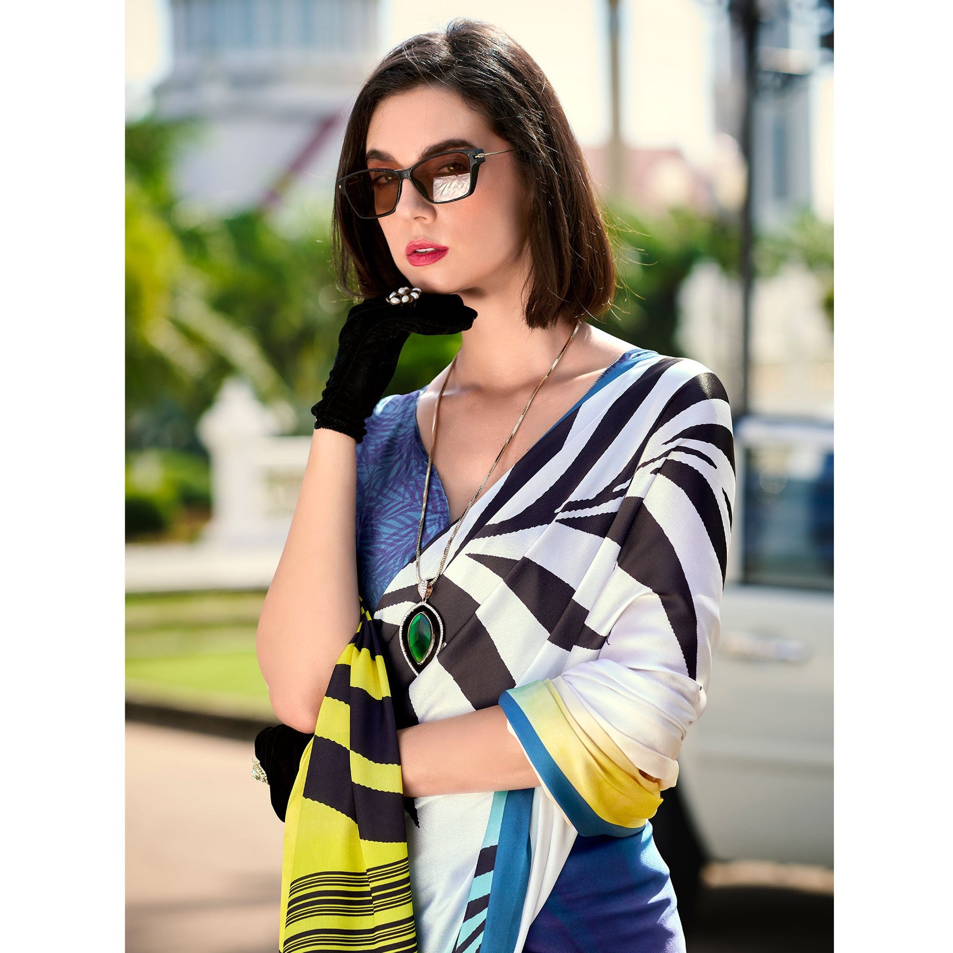 Multicolor Digital Printed Pure Satin Saree
