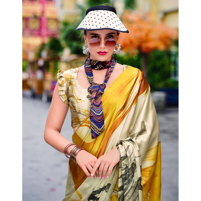 Multicolor Floral Digital Printed Pure Satin Saree