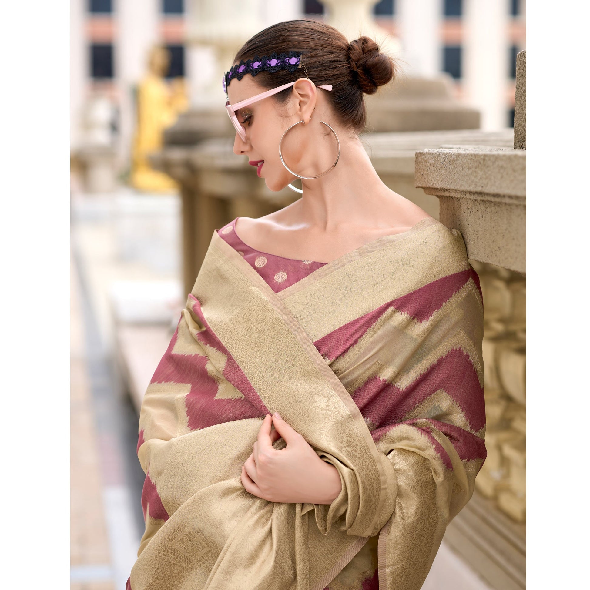 Mauve Woven Cotton Silk Saree