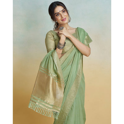 green-woven-cotton-silk-saree-with-tassels-19
