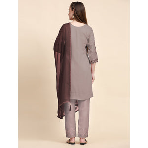 Brown Floral Embroidered Georgette Semi Stitched Pakistani Suit