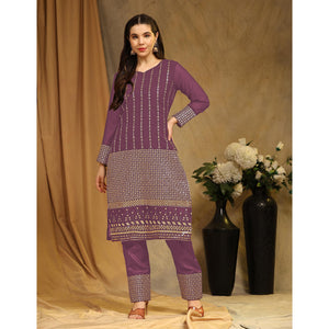 Mauve Sequins Embroidered Georgette Semi Stitched Salwar Suit