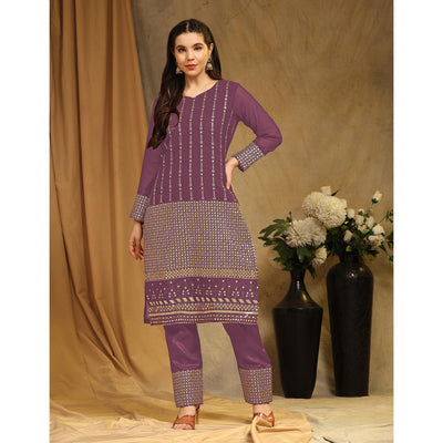 Mauve Sequins Embroidered Georgette Semi Stitched Salwar Suit