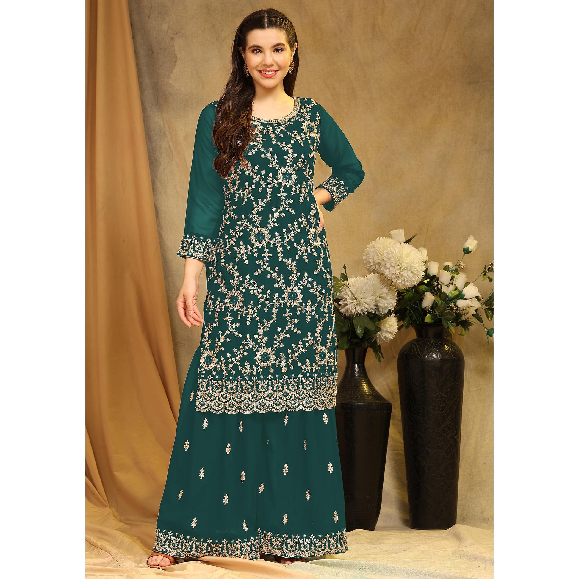 green-floral-embroidered-georgette-semi-stitched-suit-6