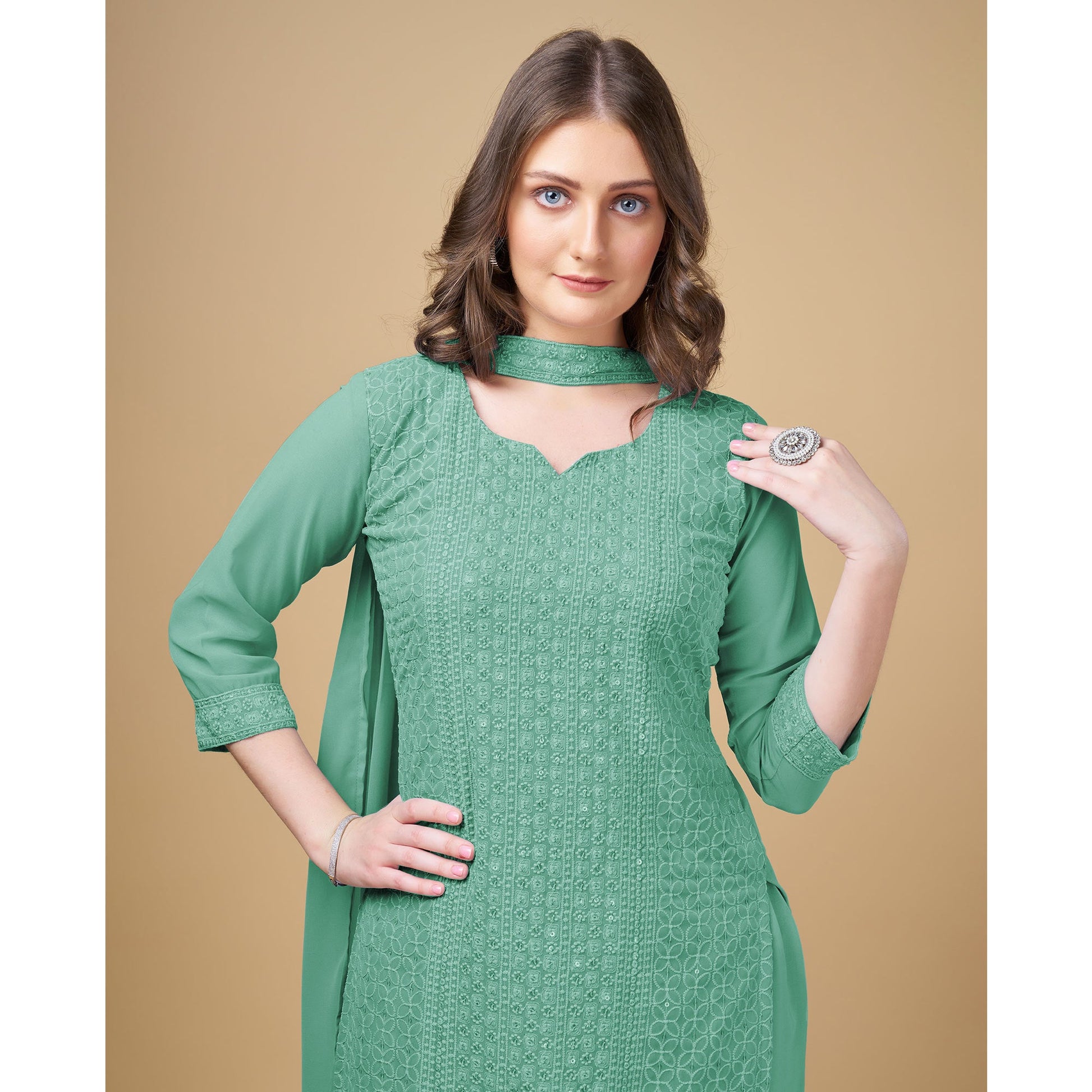 green-embroidered-georgette-kurti-sharara-suit