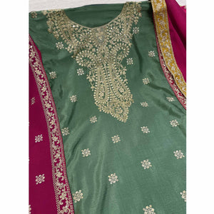 green-embroidered-sequins-work-chinon-semi-stitched-salwar-suit