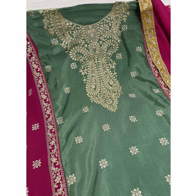green-embroidered-sequins-work-chinon-semi-stitched-salwar-suit