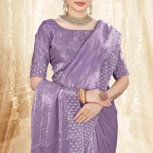 Lavender Zarkan Diamond Work Tissue Gold Crush Saree