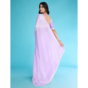 Lavender Solid With Zarkan & Ceramic Pearl Diamond Lace Tissue Saree