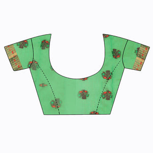 Lime Green Floral Woven Cotton Silk Saree With Tassels