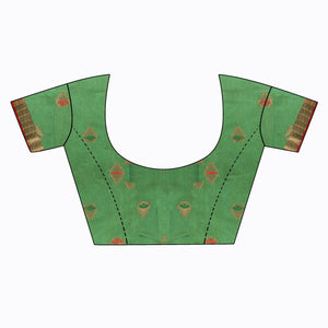 Lime Green Floral Woven Cotton Silk Saree With Tassels