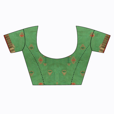 Lime Green Floral Woven Cotton Silk Saree With Tassels