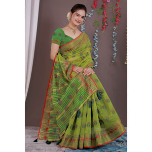 green-floral-woven-cotton-silk-saree-with-tassels-9
