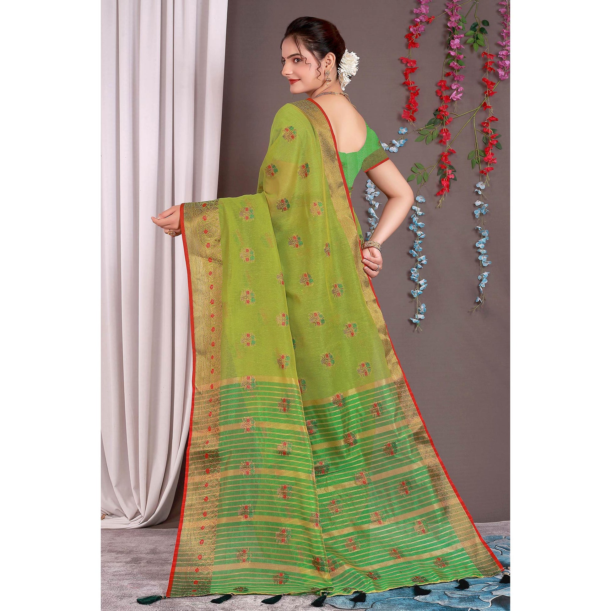 orange-floral-woven-cotton-silk-saree-with-tassels-6